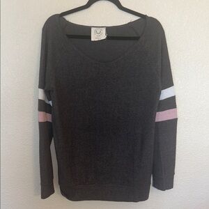 Women's Gray Sweater with Pink and White Stripes